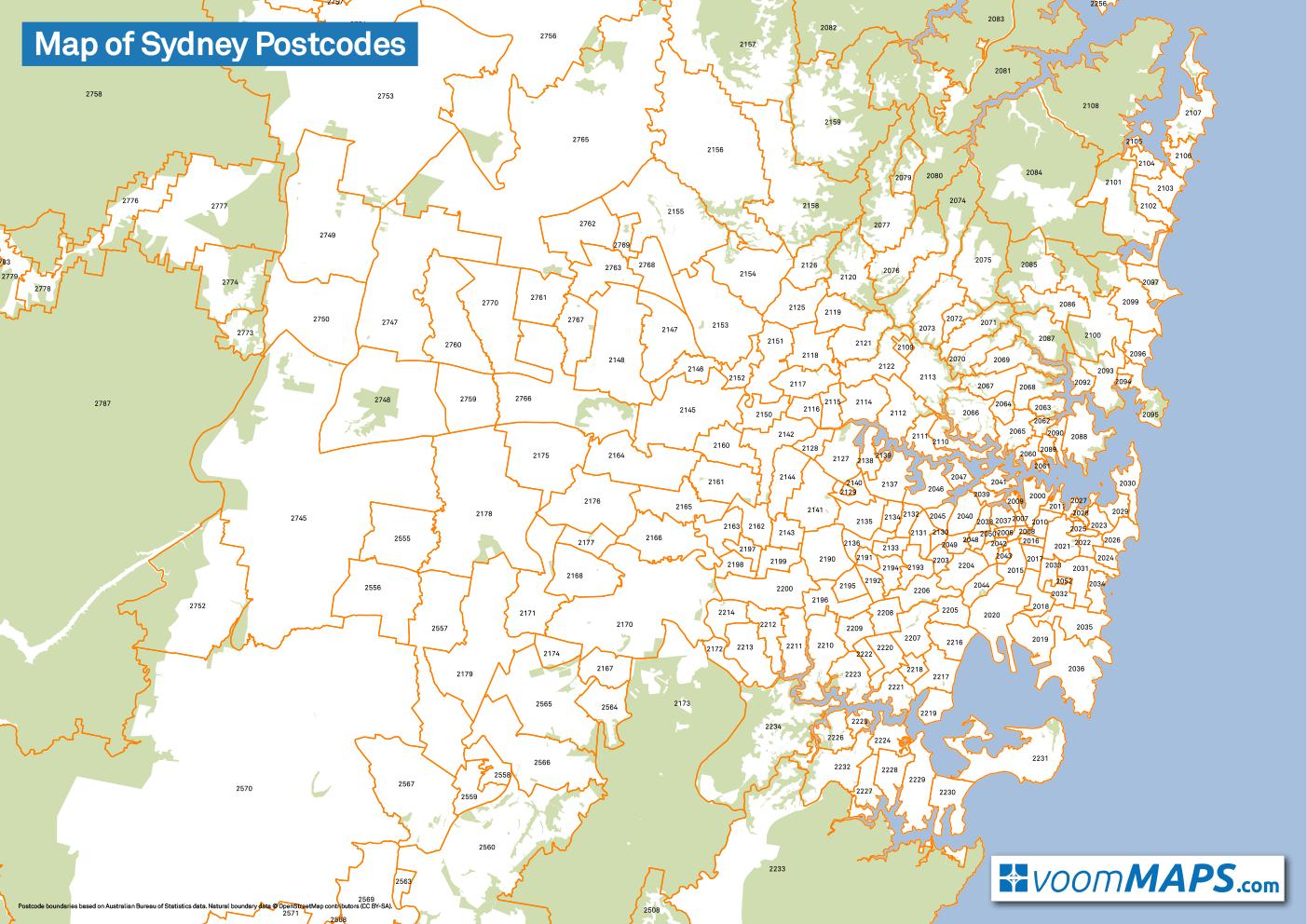 Sydney postcode map - Map of sydney postcodes (Australia)