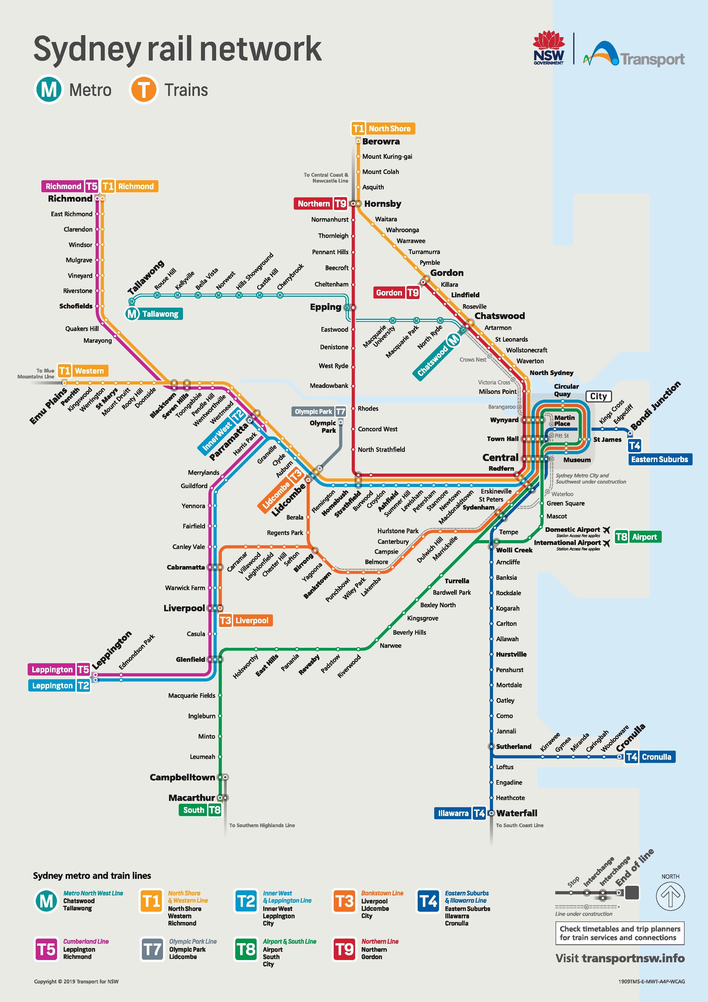 Sydney train map - Sydney train line map (Australia)