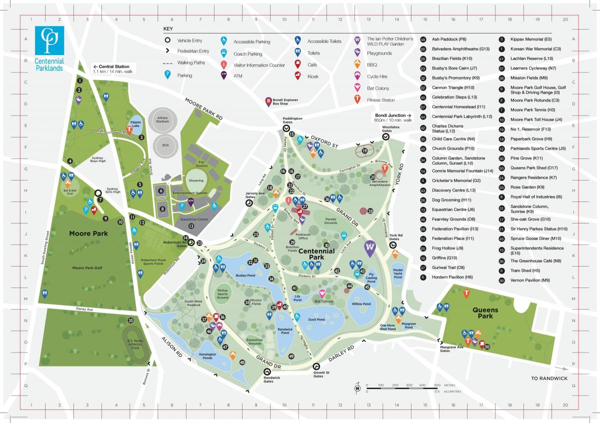 map of centennial park sydney